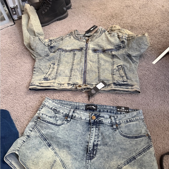 Fashion Nova Jackets & Blazers - Denim Jacket xl and 16 Shorts Set
